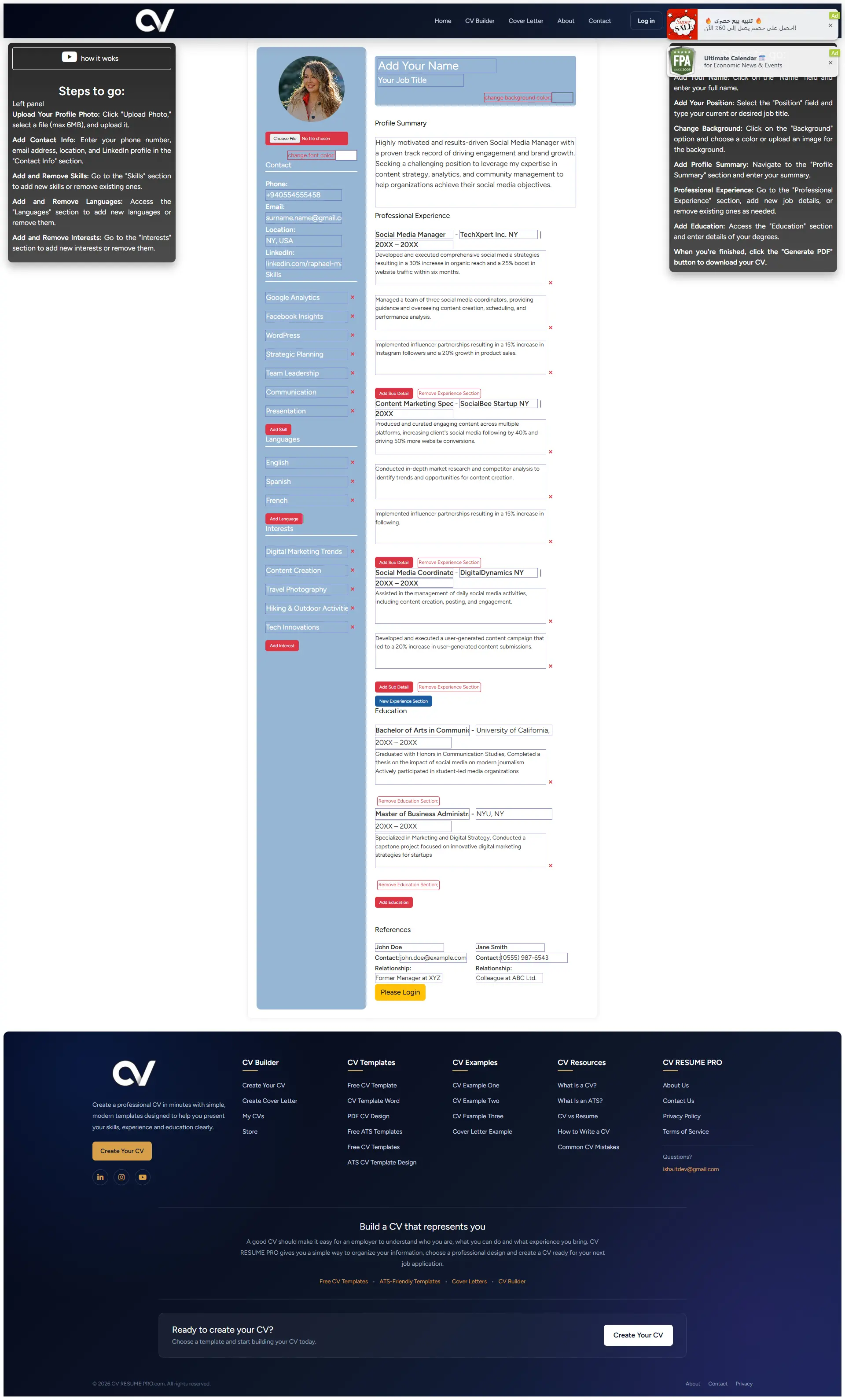 CV One - simple one-column professional resume template